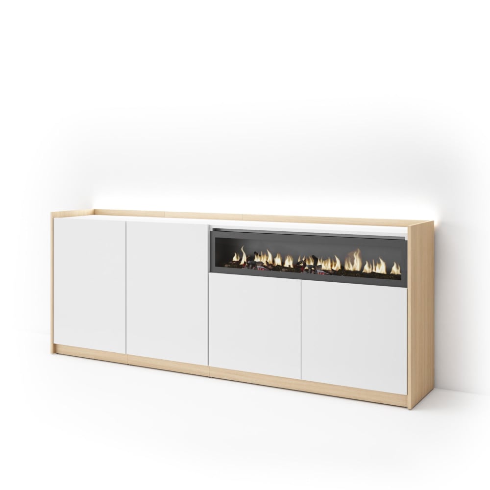 wohnli-moebel-suche-M26043314 Wohnli Möbelsuche - Sideboard Holzeffekt weiß und eiche 207x37x80cm Kamin mit Feuereffekt