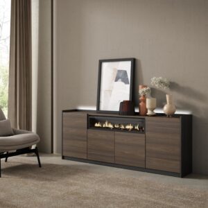 Sideboard Holzeffekt eiche schwarz 207x37x80cm Kamin mit Feuereffekt 207x80x37cm Spanplatte Braun Skraut home Möbel Esszimmermöbel Sideboards, Highboards & niedrige Anrichten