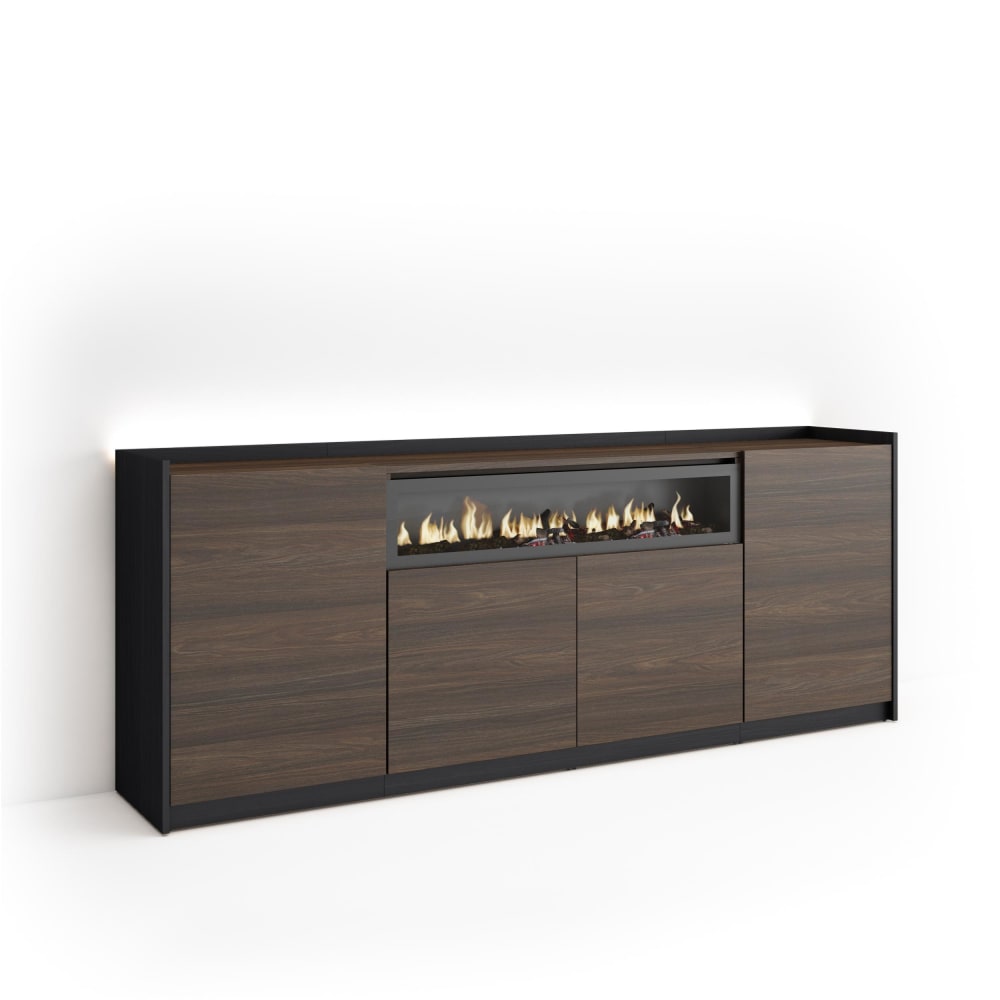 wohnli-moebel-suche-M26043316 Wohnli Möbelsuche - Sideboard Holzeffekt eiche schwarz 207x37x80cm Kamin mit Feuereffekt