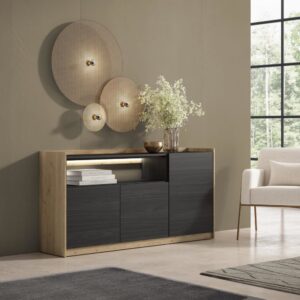 Sideboard Holzeffekt schwarz und eiche 156x37x80cm mit Led 156x80x37cm Spanplatte Schwarz Skraut home Möbel Esszimmermöbel Sideboards, Highboards & niedrige Anrichten