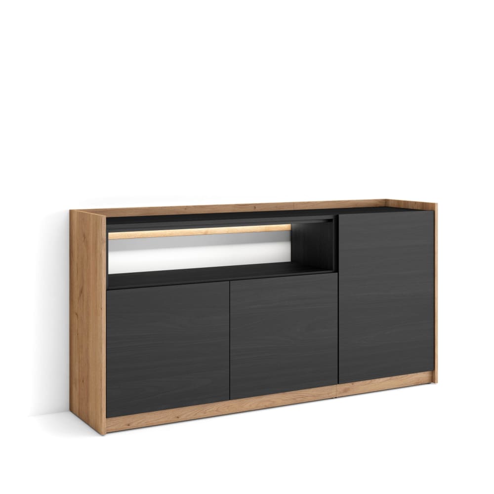 wohnli-moebel-suche-M26043317 Wohnli Möbelsuche - Sideboard Holzeffekt schwarz und eiche 156x37x80cm mit Led