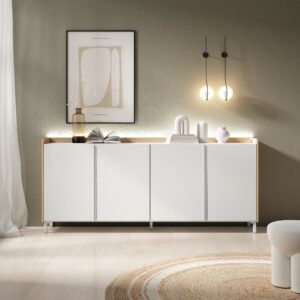 wohnli-moebel-suche-M26043318-1 Sideboard Holzeffekt weiß und eiche 207x35x91cm mit Beinen 207x91x35cm Spanplatte Weiß Skraut home Möbel Esszimmermöbel Sideboards, Highboards & niedrige Anrichten