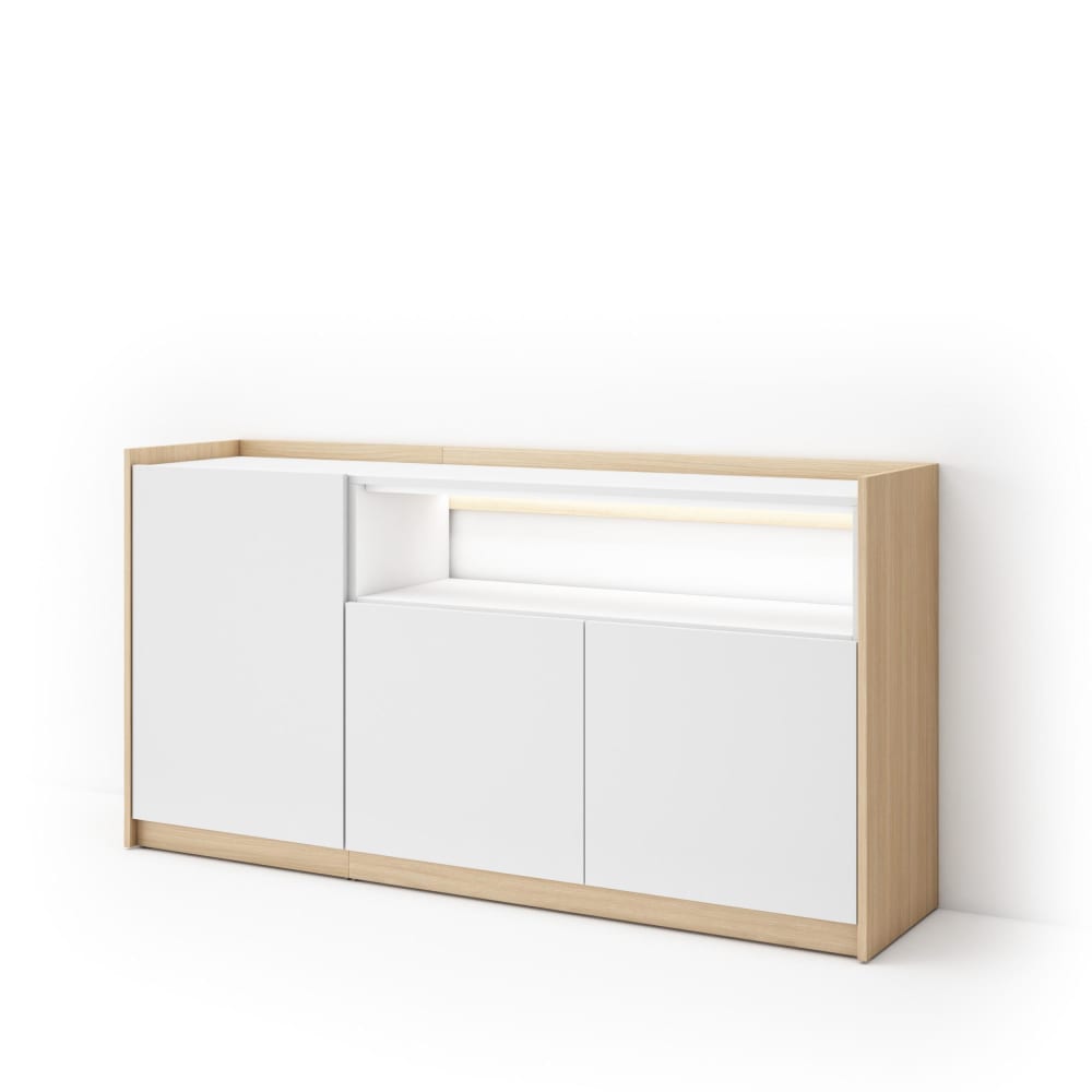 wohnli-moebel-suche-M26043319 Wohnli Möbelsuche - Sideboard Holzeffekt weiß und eiche 156x37x80cm mit Led
