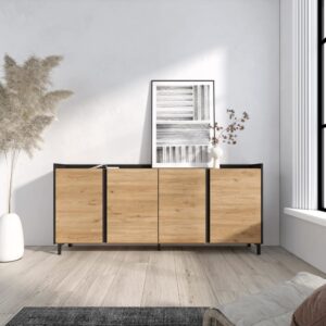 Sideboard Holzeffekt eiche und schwarz 207x35x91cm mit Beinen 207x91x35cm Spanplatte Beige Skraut home Möbel Esszimmermöbel Sideboards, Highboards & niedrige Anrichten