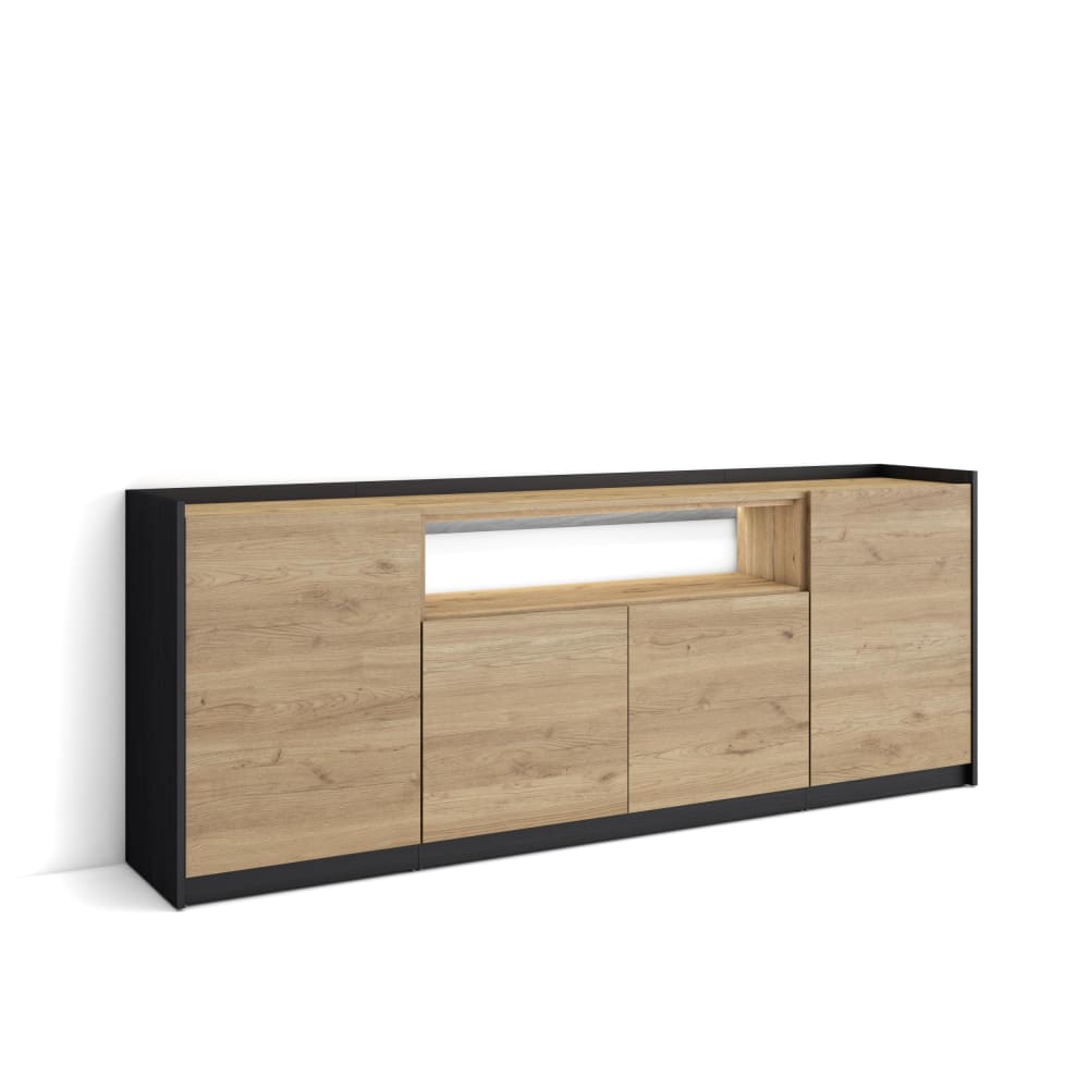 wohnli-moebel-suche-M26043321 Wohnli Möbelsuche - Sideboard Holzeffekt eiche und schwarz 207x37x80cm mit Led