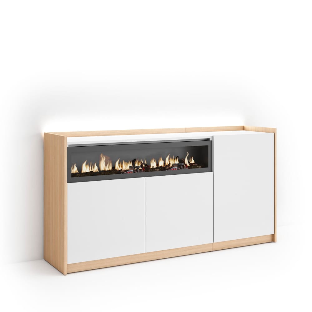 wohnli-moebel-suche-M26043322 Wohnli Möbelsuche - Sideboard Holzeffekt weiß und eiche 156x37x80cm Kamin mit Feuereffekt