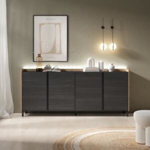 Sideboard Holzeffekt schwarz und eiche 207x35x91cm mit Beinen 207x91x35cm Spanplatte Schwarz Skraut home Möbel Esszimmermöbel Sideboards, Highboards & niedrige Anrichten