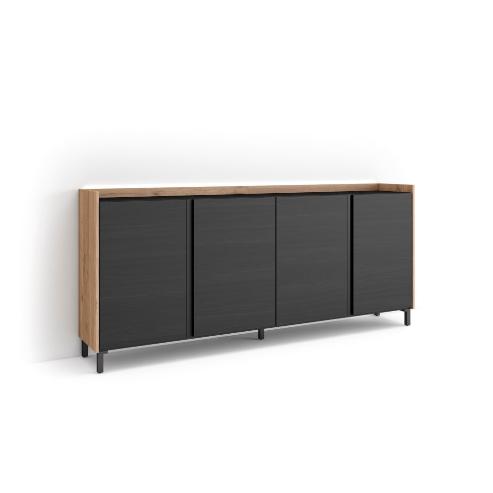 wohnli-moebel-suche-M26043323 Wohnli Möbelsuche - Sideboard Holzeffekt schwarz und eiche 207x35x91cm mit Beinen
