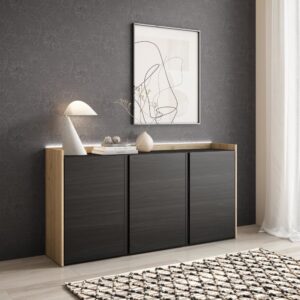Sideboard Holzeffekt schwarz und eiche 156x35x80cm mit Led 156x80x35cm Spanplatte Schwarz Skraut home Möbel Esszimmermöbel Sideboards, Highboards & niedrige Anrichten