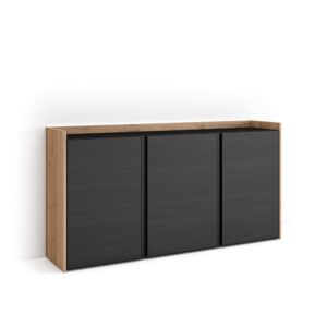 Wohnli Möbelsuche - Sideboard Holzeffekt schwarz und eiche 156x35x80cm mit Led