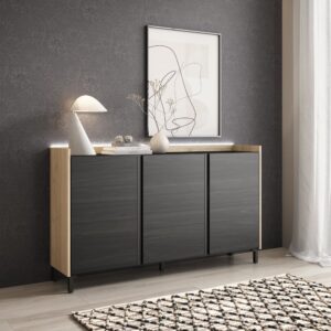 Sideboard Holzeffekt schwarz und eiche 156x35x91cm mit Beinen 156x91x35cm Spanplatte Schwarz Skraut home Möbel Esszimmermöbel Sideboards, Highboards & niedrige Anrichten