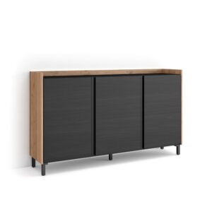 Wohnli Möbelsuche - Sideboard Holzeffekt schwarz und eiche 156x35x91cm mit Beinen