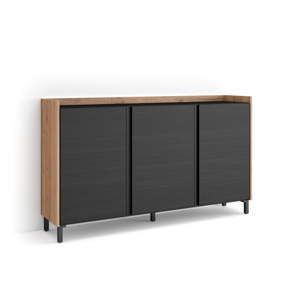 wohnli-moebel-suche-M26043328 Wohnli Möbelsuche - Sideboard Holzeffekt schwarz und eiche 156x35x91cm mit Beinen