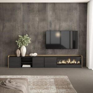 wohnli-moebel-suche-M26043329-1 TV-Möbel Holzeffekt schwarz eiche 315x35x50cm Kamin mit Feuereffekt 315x50x35cm Spanplatte Schwarz Skraut home Möbel Wohnzimmermöbel TV-Möbel