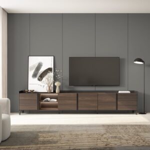 TV-Möbel Holzeffekt dunkler eiche und schwarz 309x35x61cm mit Beinen 309x61x35cm Spanplatte Braun Skraut home Möbel Wohnzimmermöbel TV-Möbel