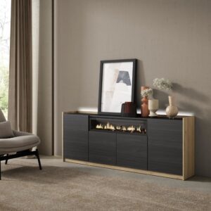 wohnli-moebel-suche-M26043331-1 Sideboard Holzeffekt schwarz eiche 207x37x80cm Kamin mit Feuereffekt 207x80x37cm Spanplatte Schwarz Skraut home Möbel Esszimmermöbel Sideboards, Highboards & niedrige Anrichten