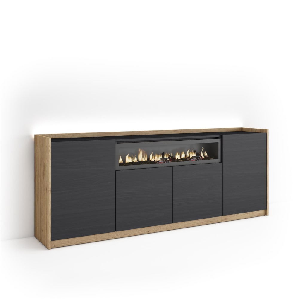 wohnli-moebel-suche-M26043331 Wohnli Möbelsuche - Sideboard Holzeffekt schwarz eiche 207x37x80cm Kamin mit Feuereffekt