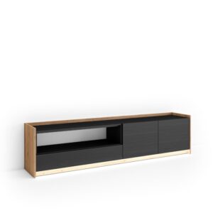 Wohnli Möbelsuche - TV-Möbel Holzeffekt schwarz und eiche 207x37x50cm mit Led