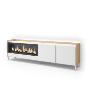 Wohnli Möbelsuche - TV-Möbel Holzeffekt weiß und eiche 212x35x61cm Kamin mit Feuereffekt