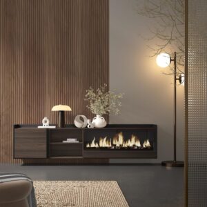 TV-Möbel Holzeffekt eiche schwarz 212x35x50cm Kamin mit Feuereffekt 212x50x35cm Spanplatte Braun Skraut home Möbel Wohnzimmermöbel TV-Möbel