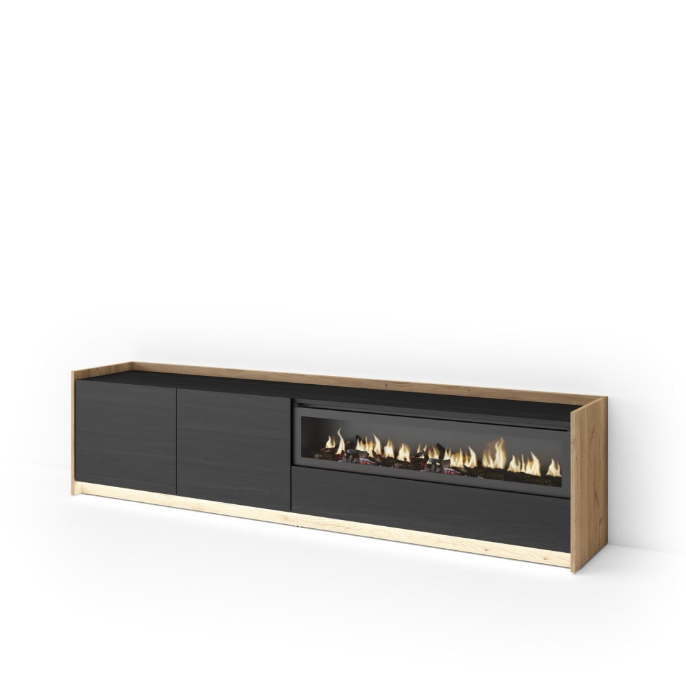 wohnli-moebel-suche-M26043336 Wohnli Möbelsuche - TV-Möbel Holzeffekt schwarz eiche 207x37x50cm Kamin mit Feuereffekt