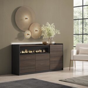 wohnli-moebel-suche-M26043338-1 Sideboard Holzeffekt eiche schwarz 156x37x80cm Kamin mit Feuereffekt 156x80x37cm Spanplatte Braun Skraut home Möbel Esszimmermöbel Sideboards, Highboards & niedrige Anrichten