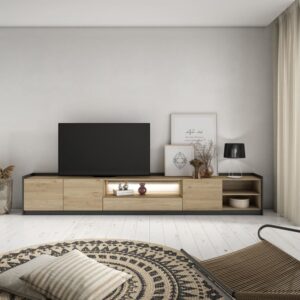 TV-Möbel Holzeffekt eiche und schwarz 310x37x50cm mit Led 310x50x37cm Spanplatte Beige Skraut home Möbel Wohnzimmermöbel TV-Möbel