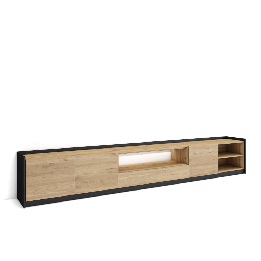 Wohnli Möbelsuche - TV-Möbel Holzeffekt eiche und schwarz 310x37x50cm mit Led
