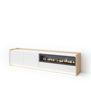 Wohnli Möbelsuche - TV-Möbel Holzeffekt weiß und eiche 207x37x50cm Kamin mit Feuereffekt