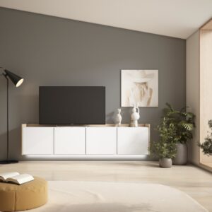 wohnli-moebel-suche-M26043342-1 TV-Möbel Holzeffekt weiß und eiche 207x35x50cm Hängend 207x50x35cm Spanplatte Weiß Skraut home Möbel Wohnzimmermöbel TV-Möbel