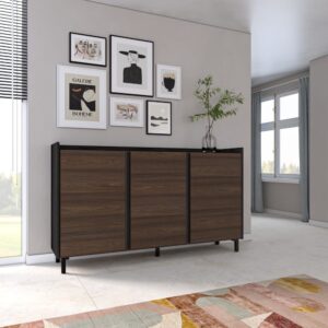 Sideboard Holzeffekt dunkler eiche und schwarz 156x35x91cm mit Beinen 156x91x35cm Spanplatte Braun Skraut home Möbel Esszimmermöbel Sideboards, Highboards & niedrige Anrichten