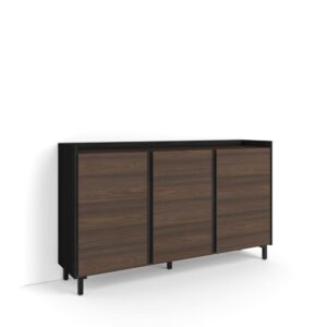 Wohnli Möbelsuche - Sideboard Holzeffekt dunkler eiche und schwarz 156x35x91cm mit Beinen