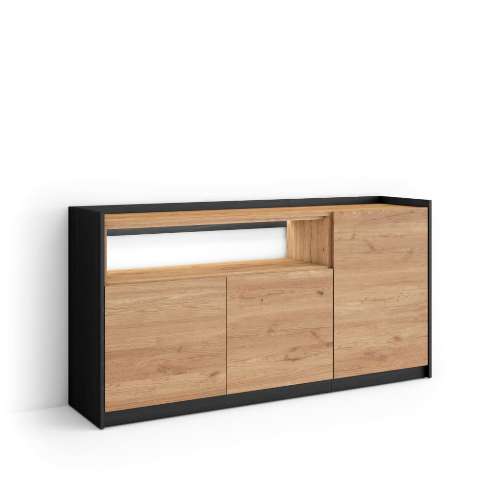 wohnli-moebel-suche-M26043344 Wohnli Möbelsuche - Sideboard Holzeffekt eiche und schwarz 156x37x80cm mit Led