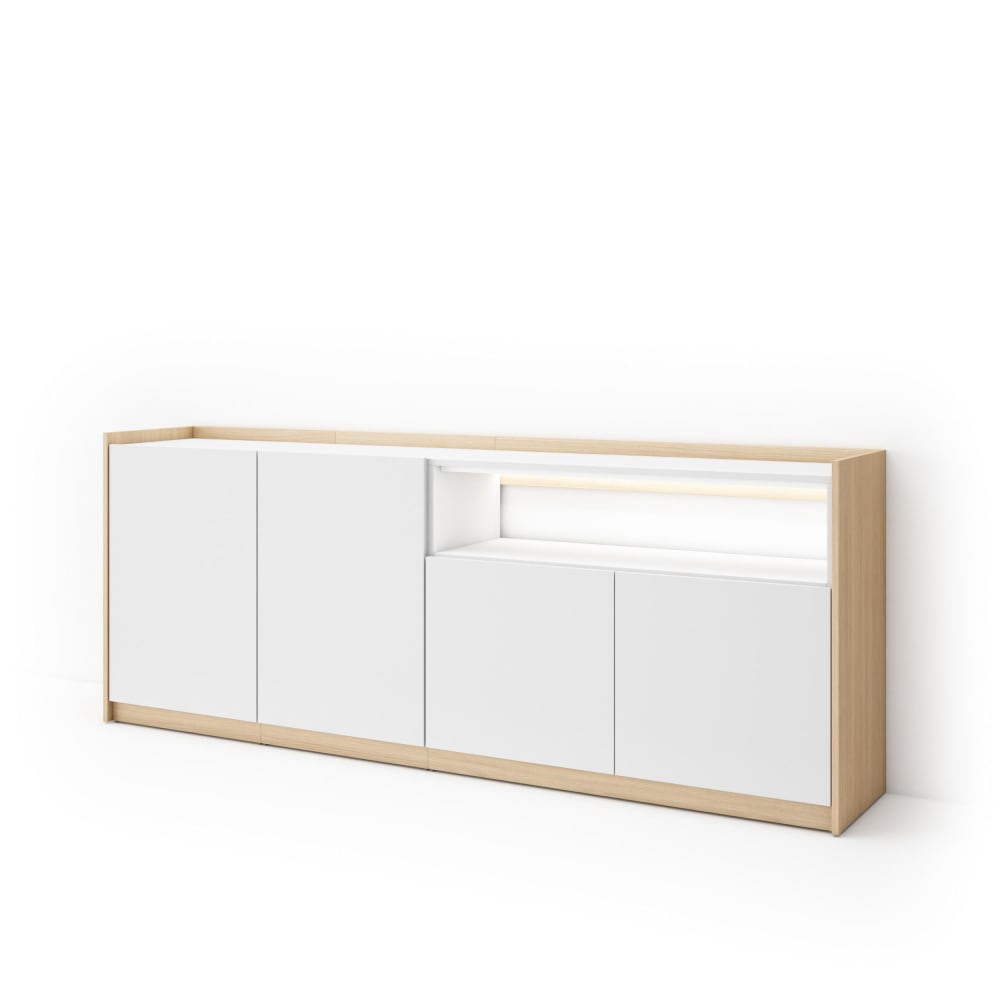wohnli-moebel-suche-M26043346 Wohnli Möbelsuche - Sideboard Holzeffekt weiß und eiche 207x37x80cm mit Led