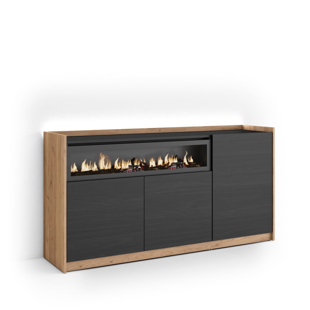 wohnli-moebel-suche-M26043347 Wohnli Möbelsuche - Sideboard Holzeffekt schwarz eiche 156x37x80cm Kamin mit Feuereffekt
