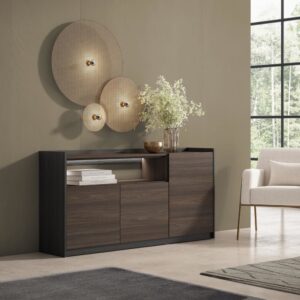 Sideboard Holzeffekt dunkler eiche und schwarz 156x37x80cm mit Led 156x80x37cm Spanplatte Braun Skraut home Möbel Esszimmermöbel Sideboards, Highboards & niedrige Anrichten