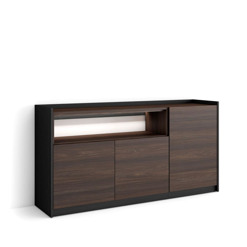 wohnli-moebel-suche-M26043348 Wohnli Möbelsuche - Sideboard Holzeffekt dunkler eiche und schwarz 156x37x80cm mit Led