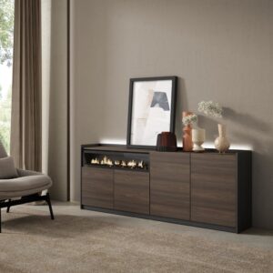 Sideboard Holzeffekt eiche schwarz 207x37x80cm Kamin mit Feuereffekt 207x80x37cm Spanplatte Braun Skraut home Möbel Esszimmermöbel Sideboards, Highboards & niedrige Anrichten