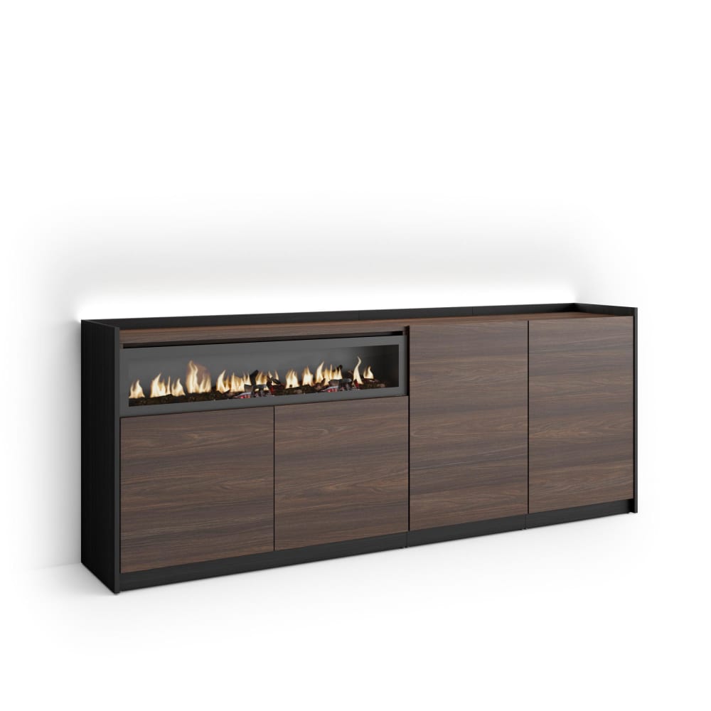wohnli-moebel-suche-M26043349 Wohnli Möbelsuche - Sideboard Holzeffekt eiche schwarz 207x37x80cm Kamin mit Feuereffekt