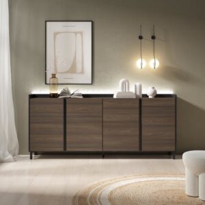 wohnli-moebel-suche-M26043350-1 Sideboard Holzeffekt dunkler eiche und schwarz 207x35x91cm mit Beinen 207x91x35cm Spanplatte Braun Skraut home Möbel Esszimmermöbel Sideboards, Highboards & niedrige Anrichten