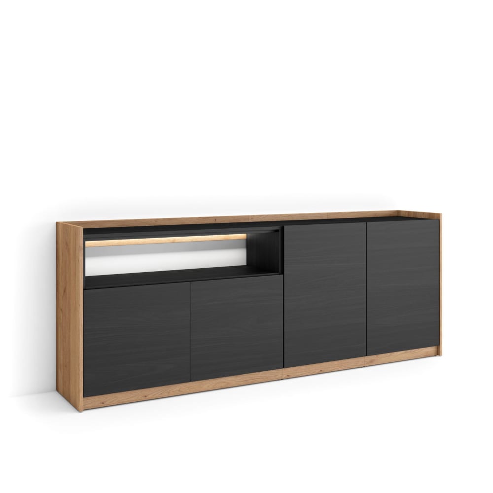 wohnli-moebel-suche-M26043351 Wohnli Möbelsuche - Sideboard Holzeffekt schwarz und eiche 207x37x80cm mit Led
