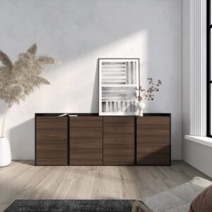 Sideboard Holzeffekt dunkler eiche und schwarz 207x35x80cm 207x80x35cm Spanplatte Braun Skraut home Möbel Esszimmermöbel Sideboards, Highboards & niedrige Anrichten