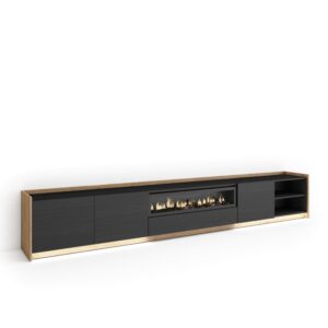 Wohnli Möbelsuche - TV-Möbel Holzeffekt schwarz eiche 310x37x50cm Kamin mit Feuereffekt
