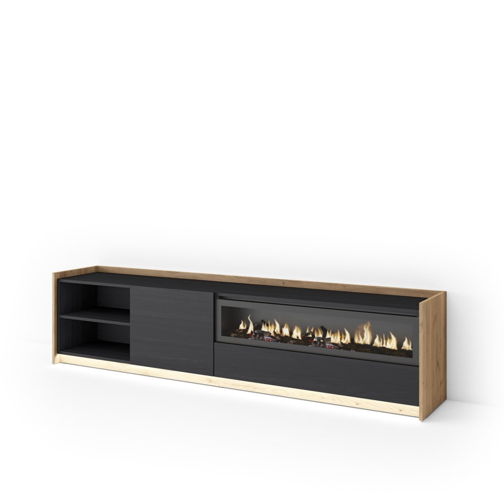 wohnli-moebel-suche-M26043354 Wohnli Möbelsuche - TV-Möbel Holzeffekt schwarz eiche 207x37x50cm Kamin mit Feuereffekt