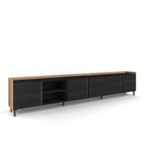 Wohnli Möbelsuche - TV-Möbel Holzeffekt schwarz und eiche 309x35x61cm mit Beinen