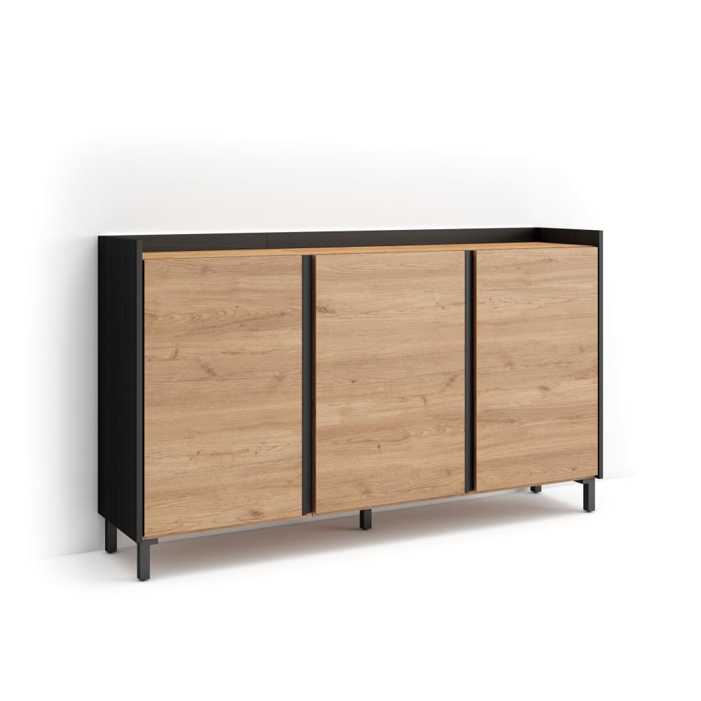 wohnli-moebel-suche-M26043357 Wohnli Möbelsuche - Sideboard Holzeffekt eiche und schwarz 156x35x91cm mit Beinen