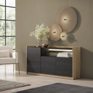wohnli-moebel-suche-M26043358-1 Sideboard Holzeffekt schwarz und eiche 156x37x80cm mit Led 156x80x37cm Spanplatte Schwarz Skraut home Möbel Esszimmermöbel Sideboards, Highboards & niedrige Anrichten