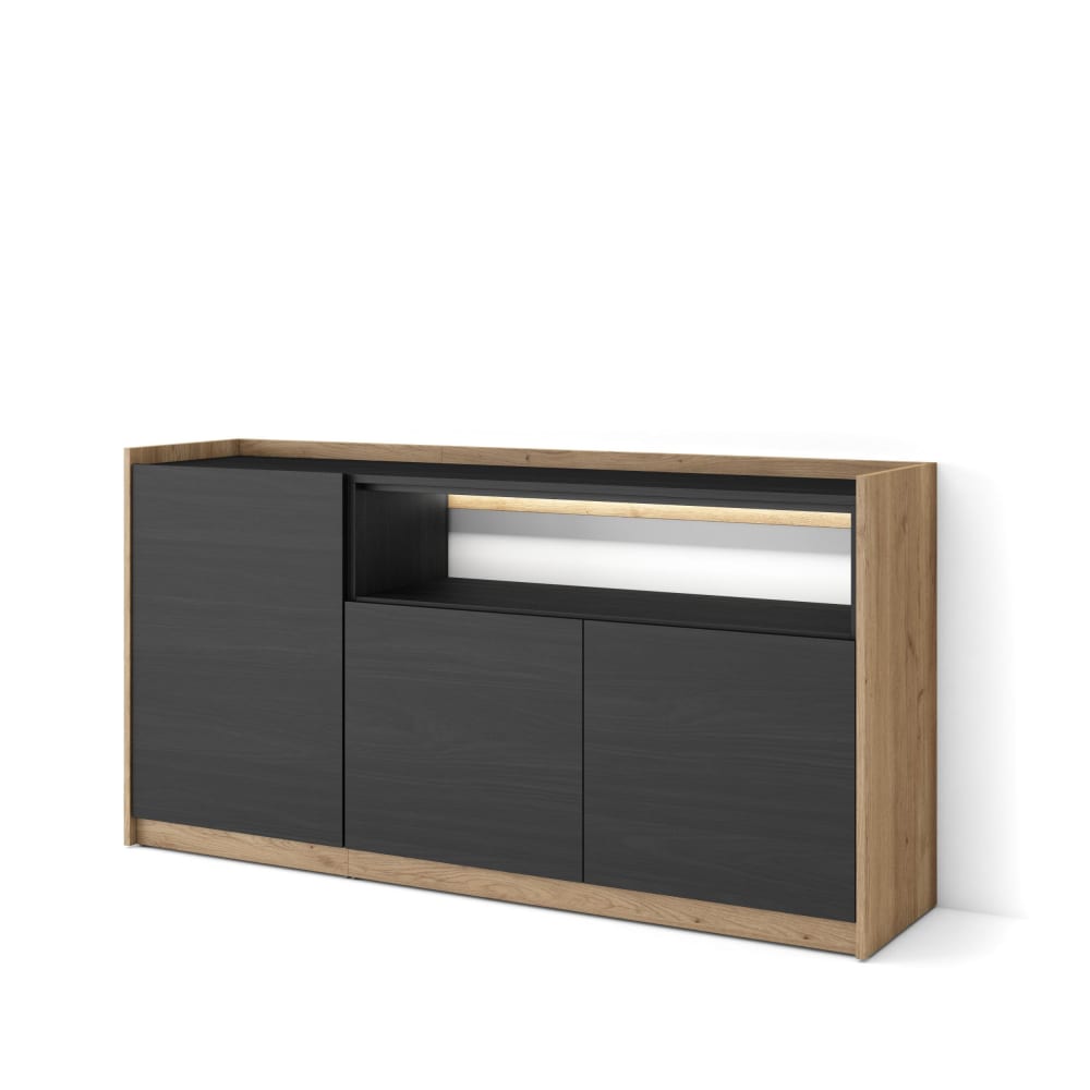 wohnli-moebel-suche-M26043358 Wohnli Möbelsuche - Sideboard Holzeffekt schwarz und eiche 156x37x80cm mit Led