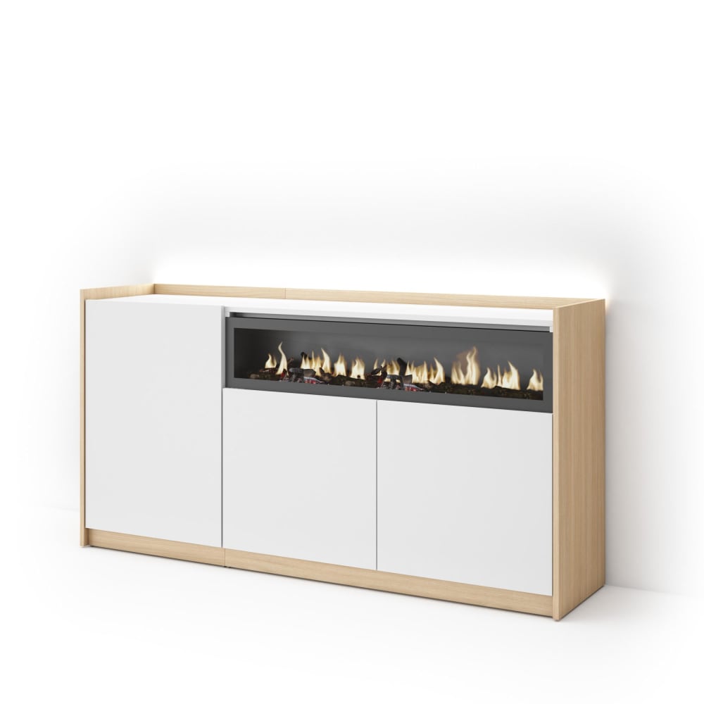 wohnli-moebel-suche-M26043359 Wohnli Möbelsuche - Sideboard Holzeffekt weiß und eiche 156x37x80cm Kamin mit Feuereffekt