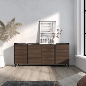 wohnli-moebel-suche-M26043360-1 Sideboard Holzeffekt dunkler eiche und schwarz 207x35x91cm mit Beinen 207x91x35cm Spanplatte Braun Skraut home Möbel Esszimmermöbel Sideboards, Highboards & niedrige Anrichten
